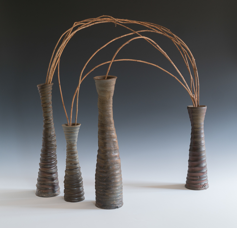 Currents [4 vases, vines]h 24" w 25" d 11"tallest bottle h 17"